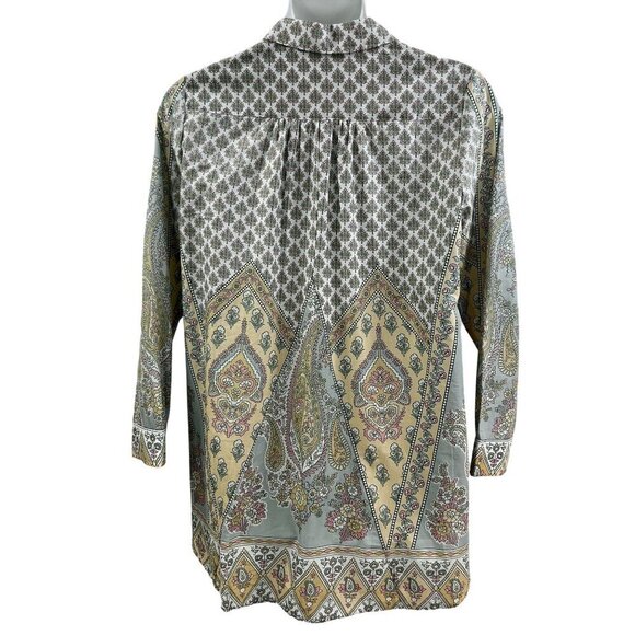 Soft Surroundings XL Womens Sky Blue Paisley Pleated Tabitha Tunic Boho Peasant - Picture 2 of 15